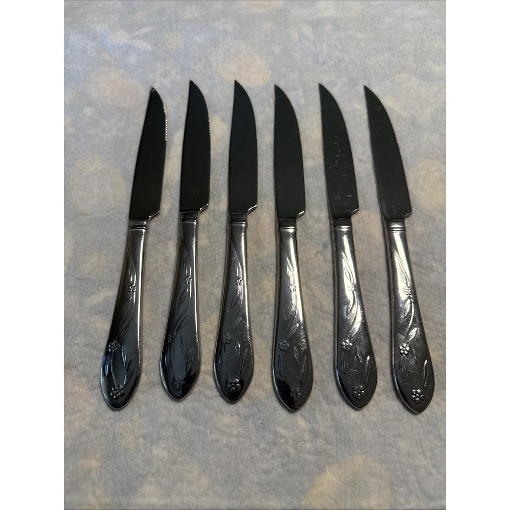 Temp-Tations OLD WORLD Floral Set of 6 Steak Knives Stainless